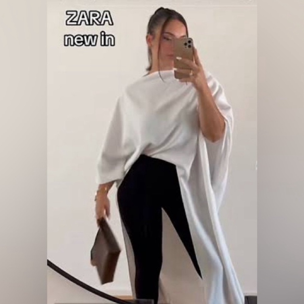 Zara Women’s White Asymmetrical Cape Blouse NWOT
